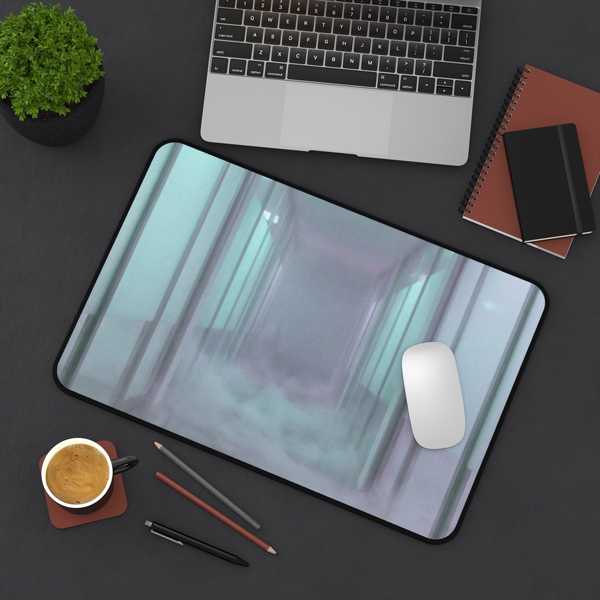Desk Mat - Liminal Corridor Fog Art Print | Echovira Gallery