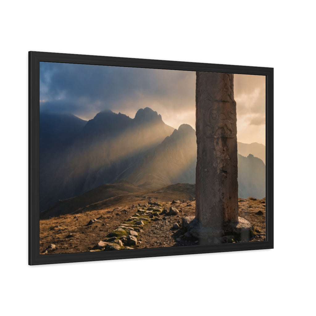Framed Poster - Ancient Lion & Sun — Landscape