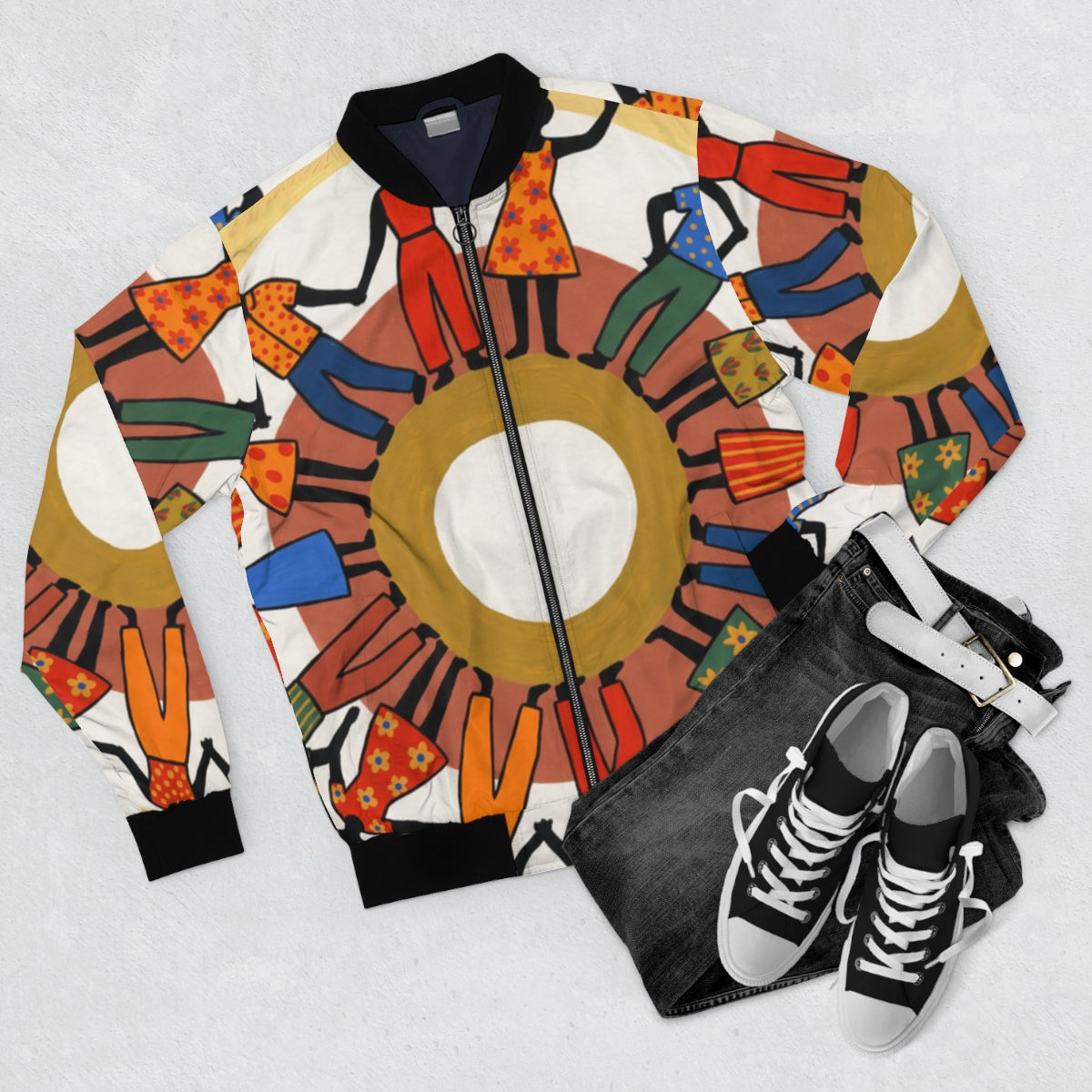Men's Bomber Jacket - Unity Mandala Folk Art | Echovira...