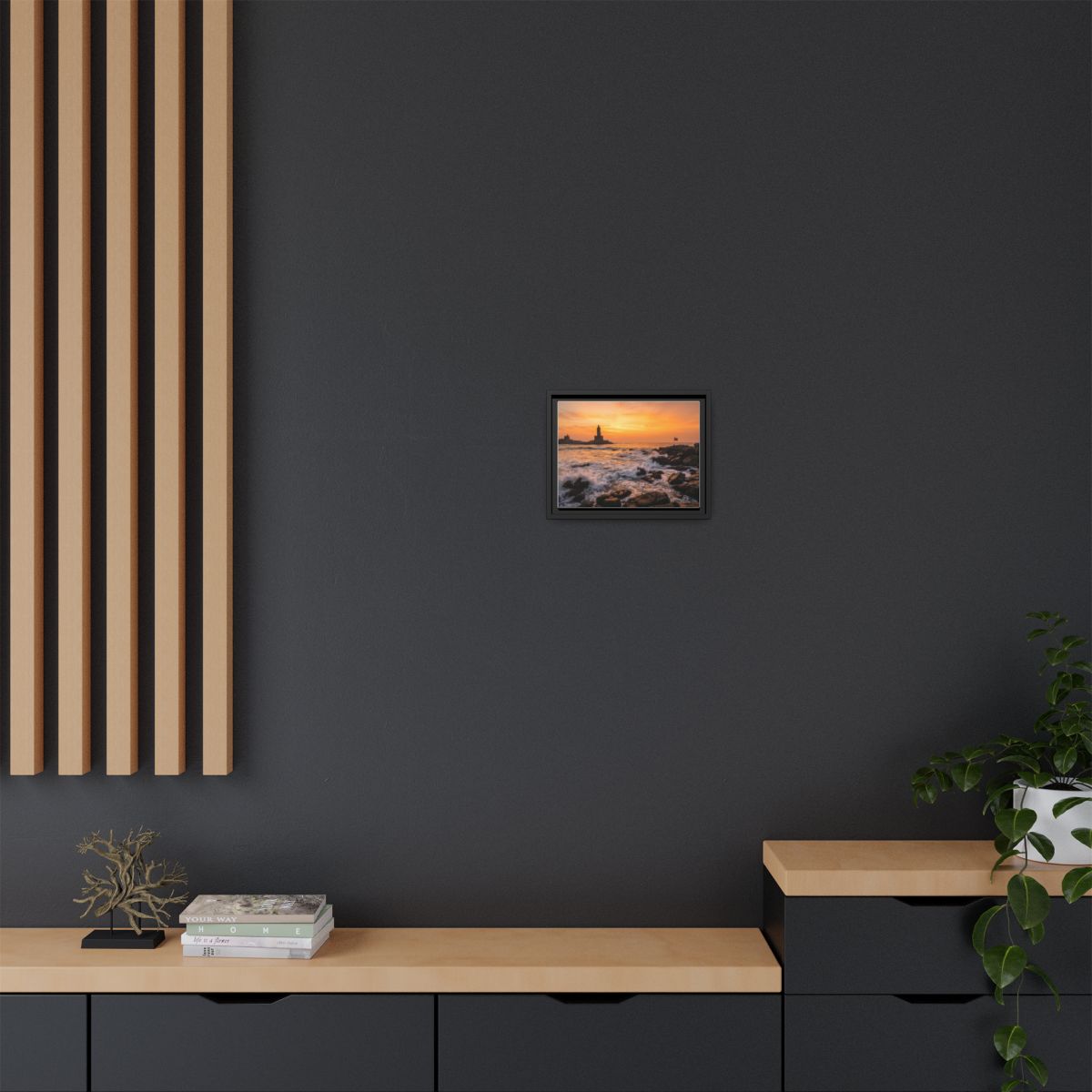 Framed Canvas - Golden Coast Dawn — Black / 1.25"