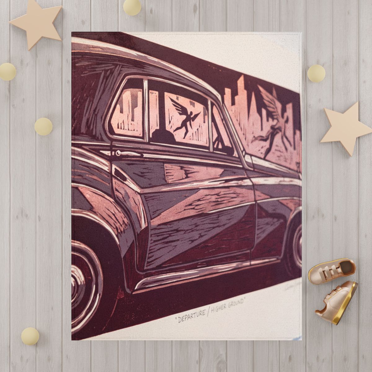 Vintage Limousine Linocut Toddler Blanket