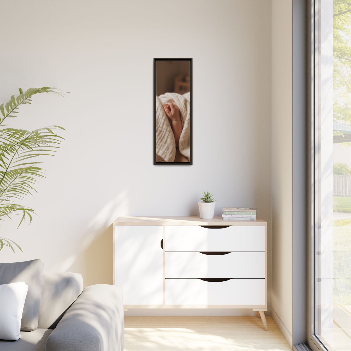Matte Canvas, Framed - Tender Newborn Hand in Soft Muslin......