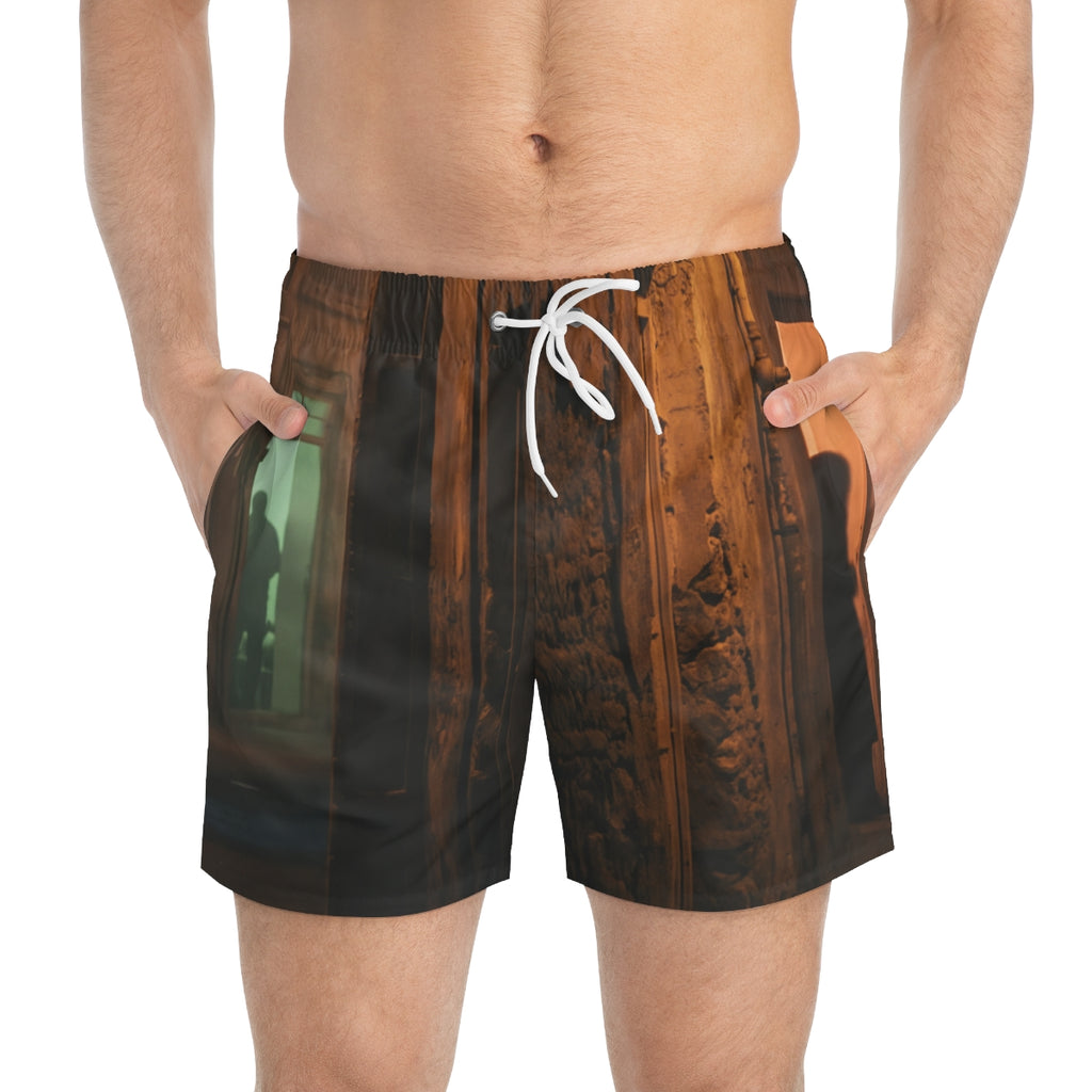 Swim Trunks - Shadowed Alleyway Mystery Art Print | Echovira...