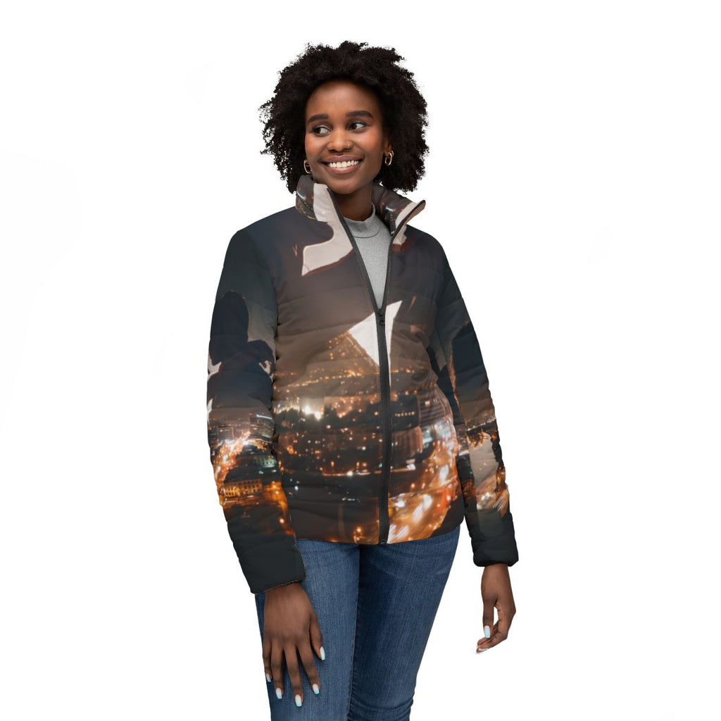 Women's Puffer Jacket - Midnight City Skyline | Echovira...
