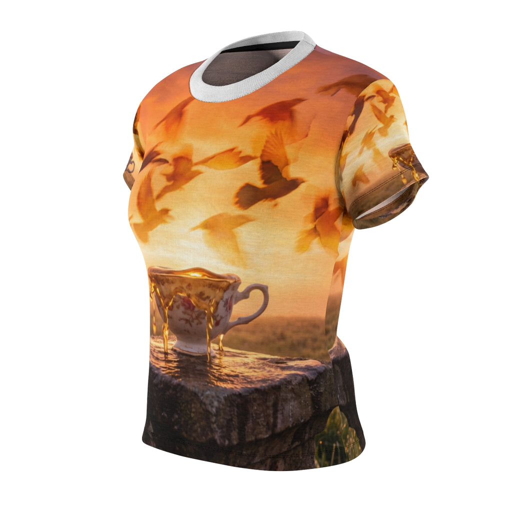 Women's Cut & Sew Tee with Teacup Bird Art