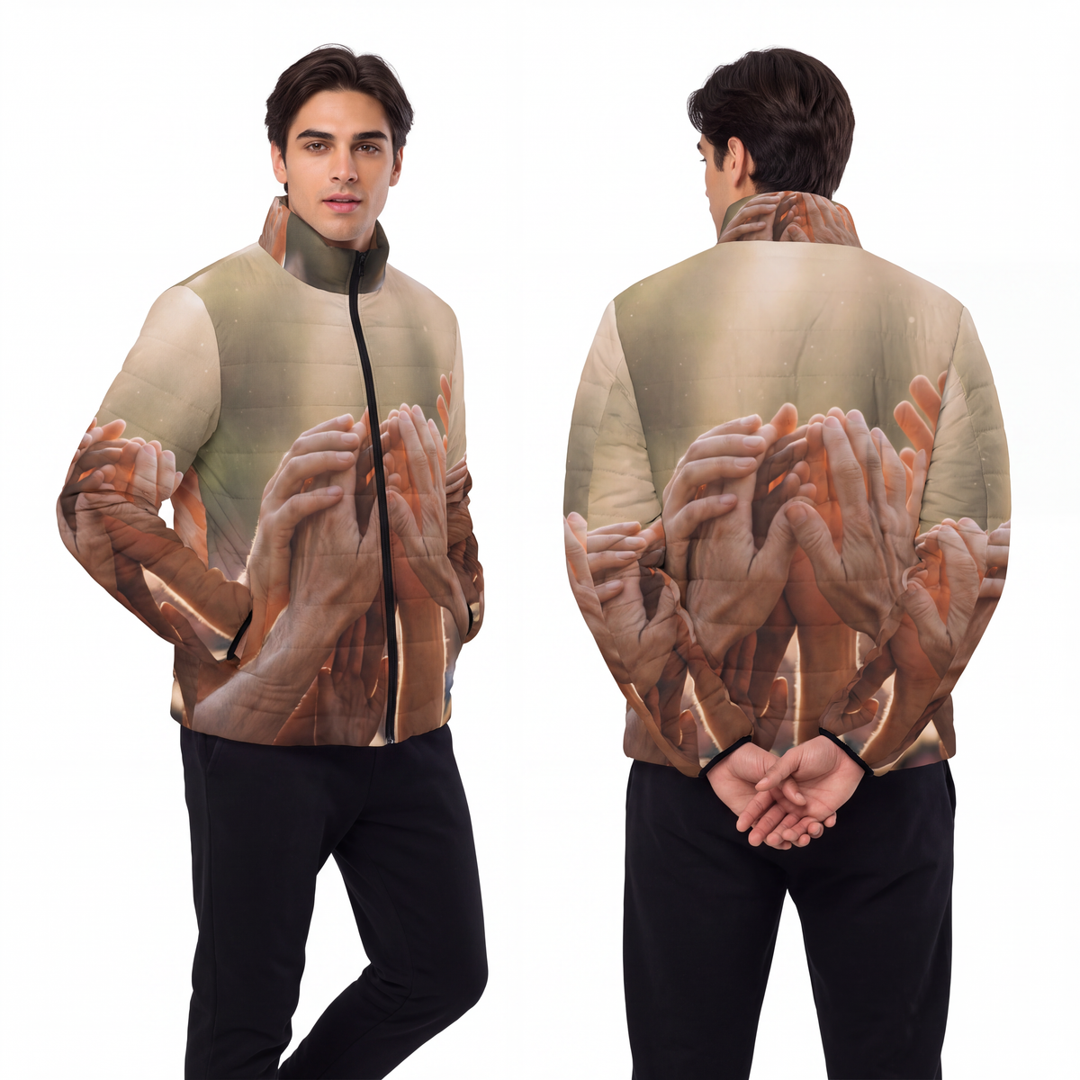 Men's Puffer Jacket - Golden Rays of Unity Wall Art |...