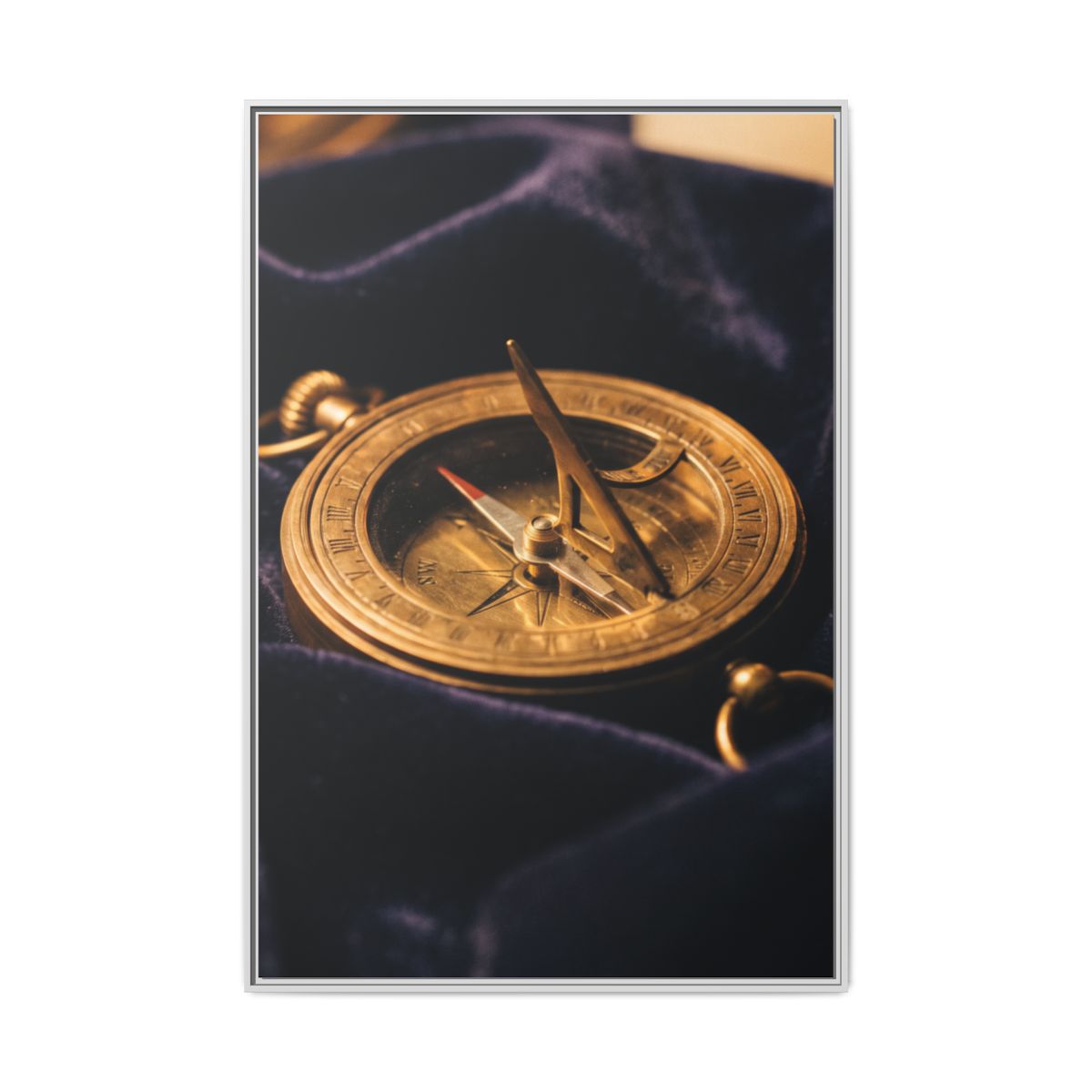 Portrait Framed White Canvas Vintage Sundial Art