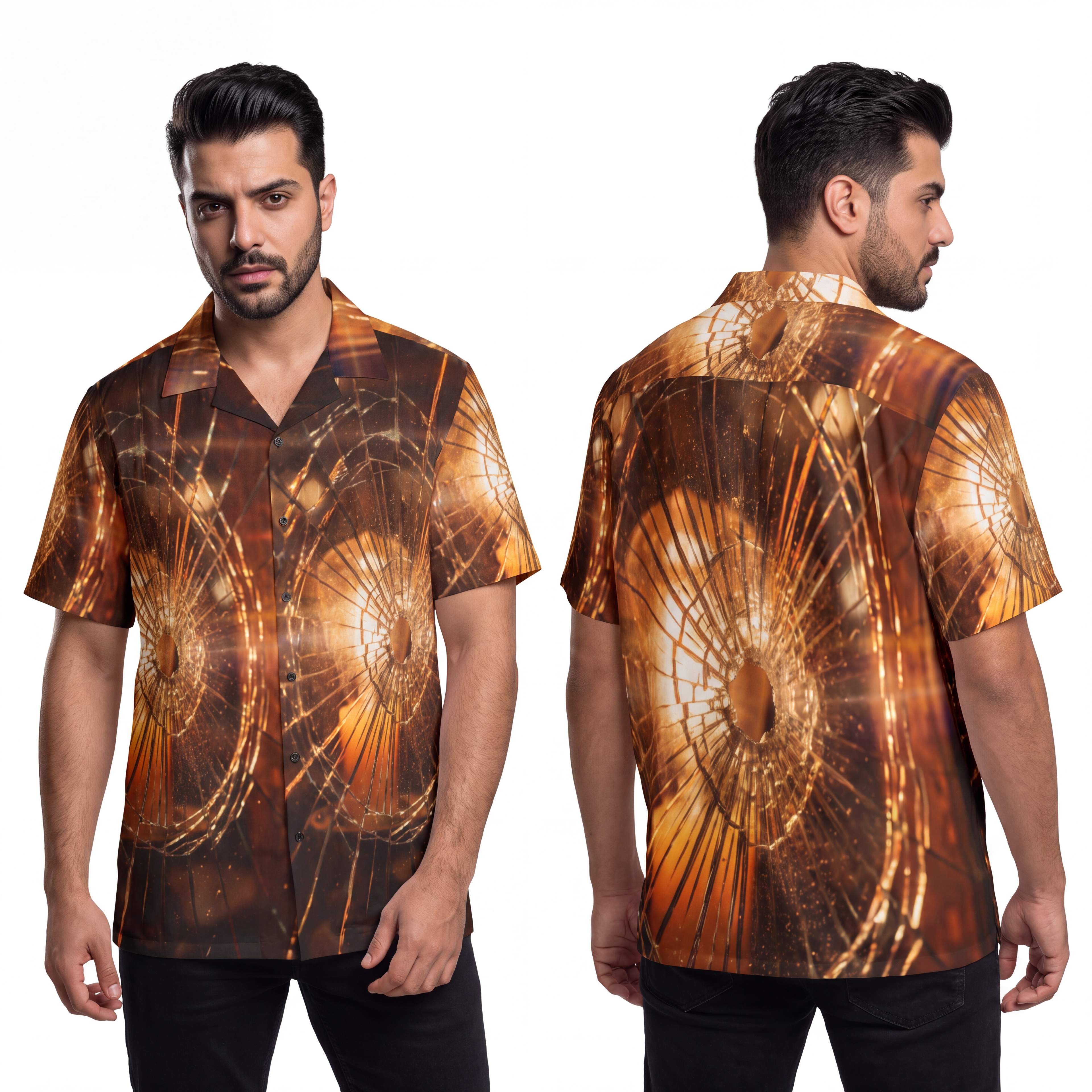 Men's Hawaiian Shirt - Shattered Light Golden Amber... |...