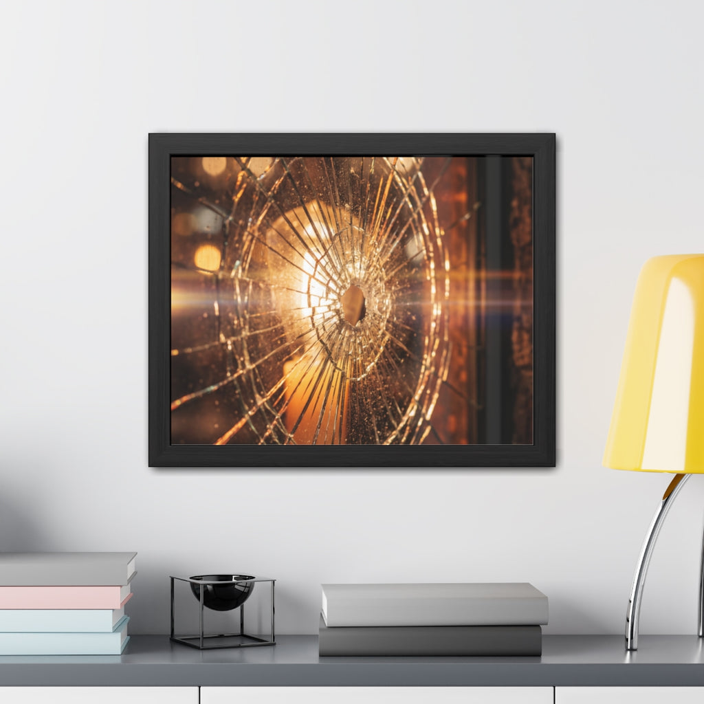 Framed Posters - Shattered Glass Art - Golden Fracture —......