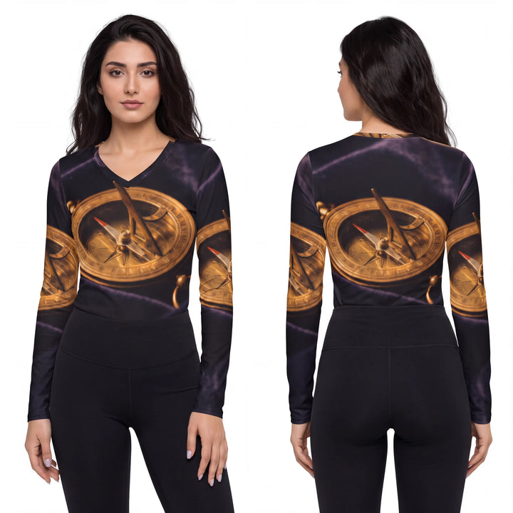Camiseta de mujer con cuello en V - Navegación en latón antiguo