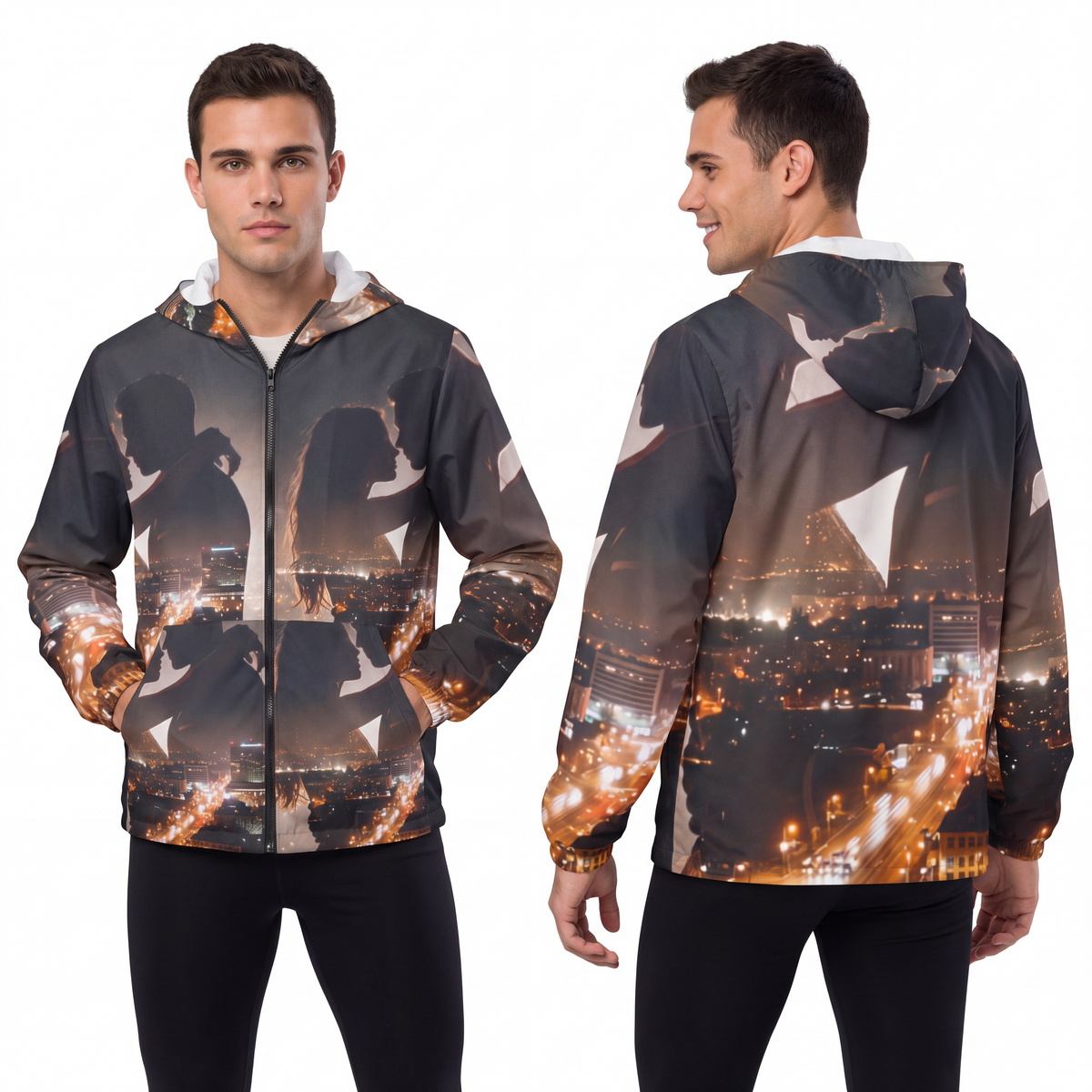 Men's Windbreaker - Midnight City Skyline | Echovira Gallery