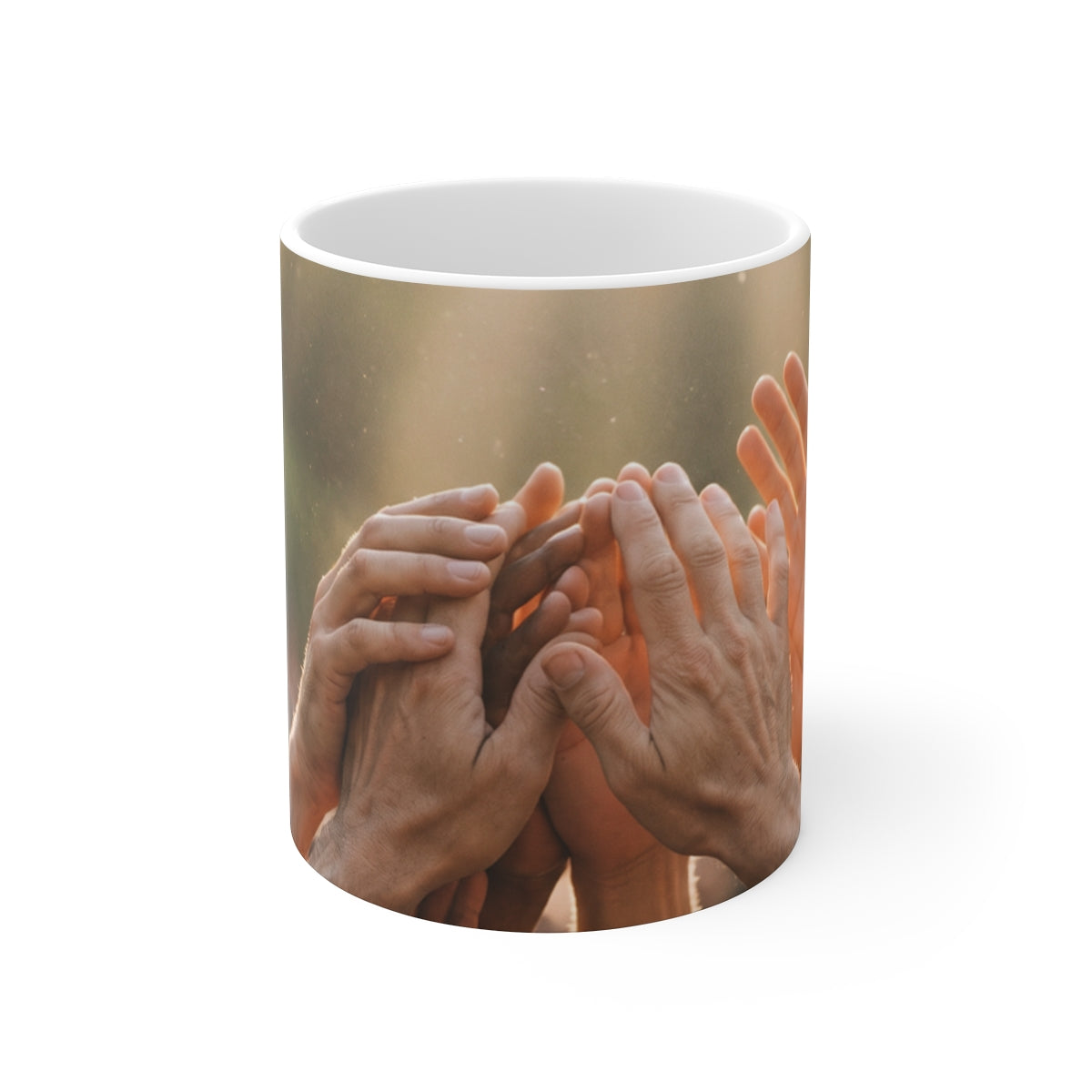 11oz White Mug - Golden Rays of Unity Wall Art | Echovira...