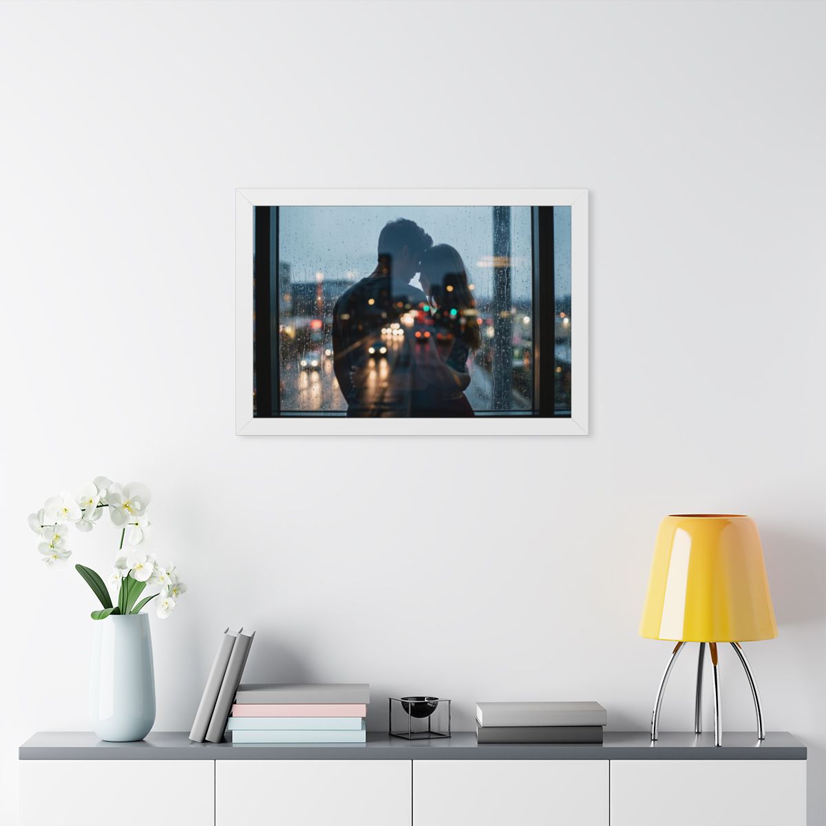Framed Horizontal Poster - Rainy City — White (14×11, 16×12...