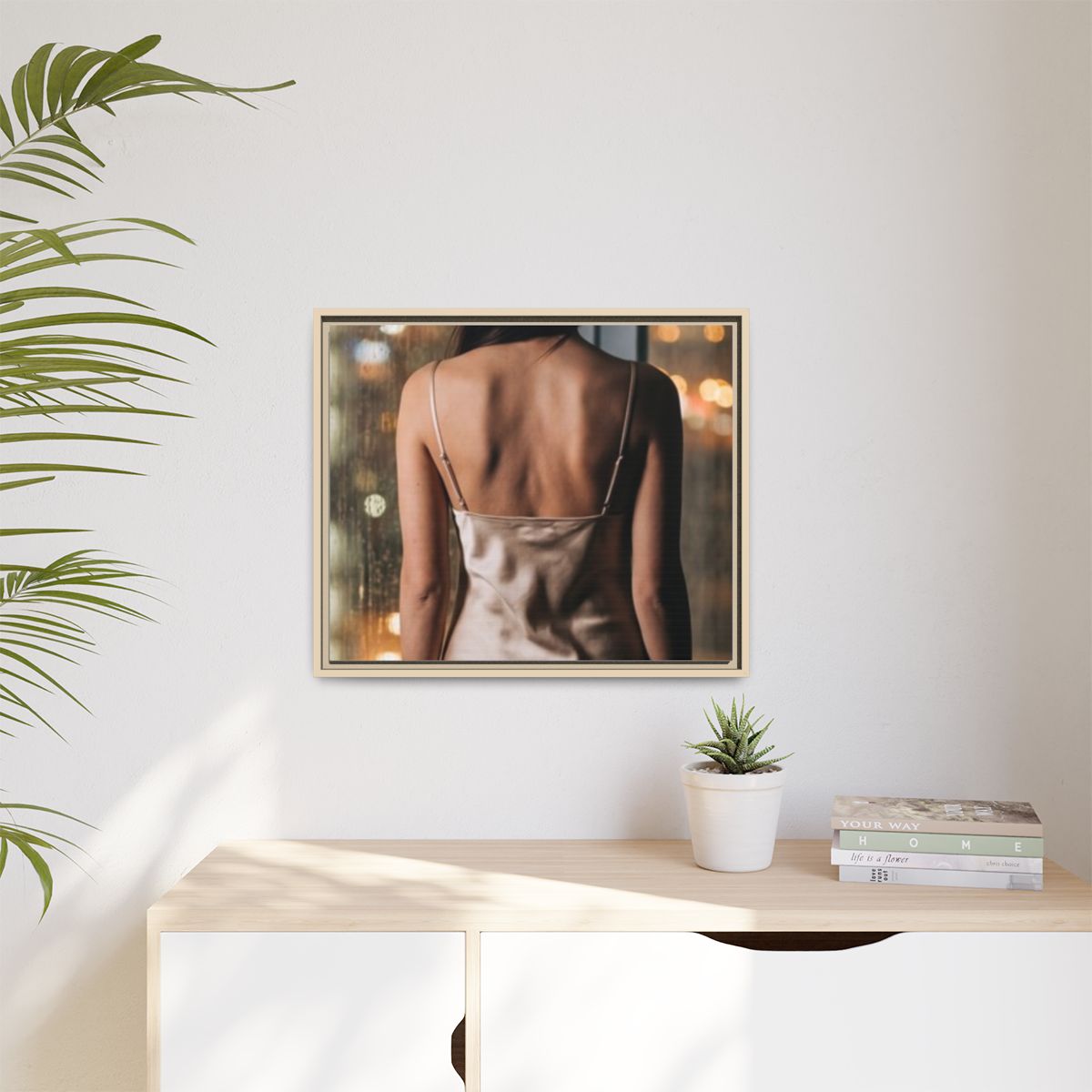 Matte Canvas, Framed - Rainy City lights Glow — Natural /......