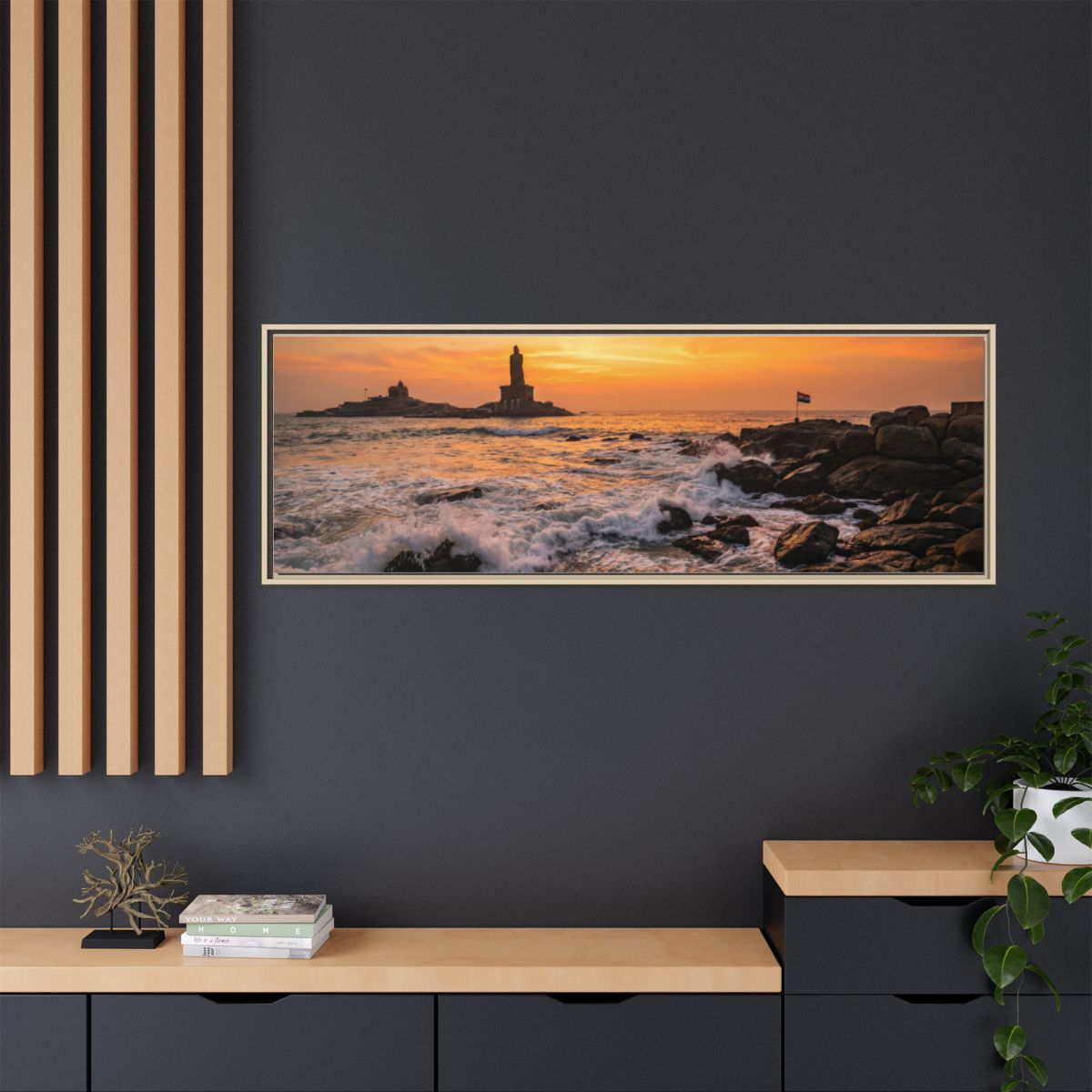 Framed Canvas - Golden Coast Dawn — Natural / 1.25"