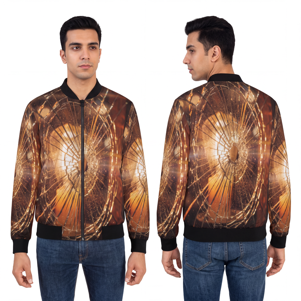 Men's Bomber Jacket - Shattered Amber Light Glass Art |...
