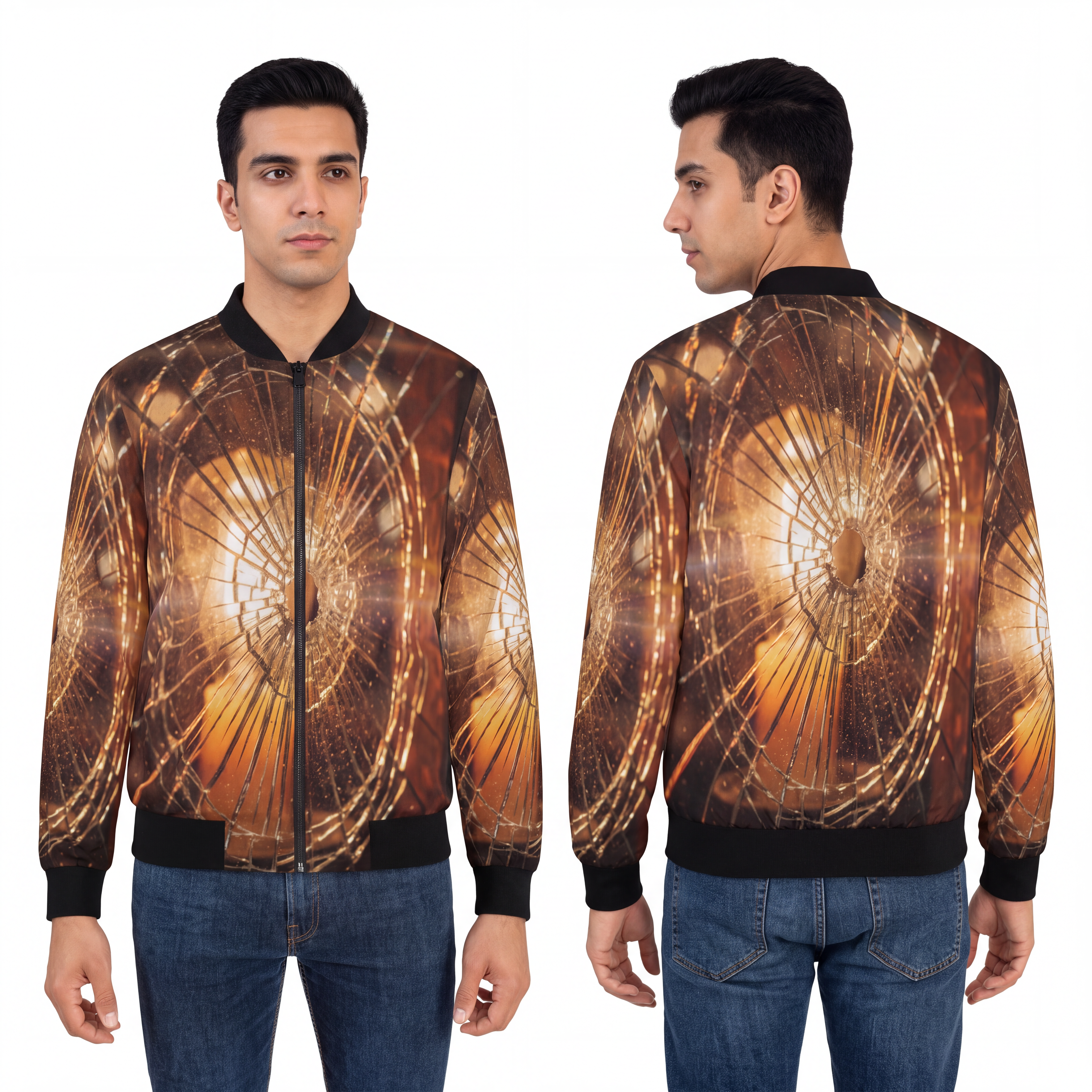 Men's Bomber Jacket - Shattered Amber Light Glass Art |...