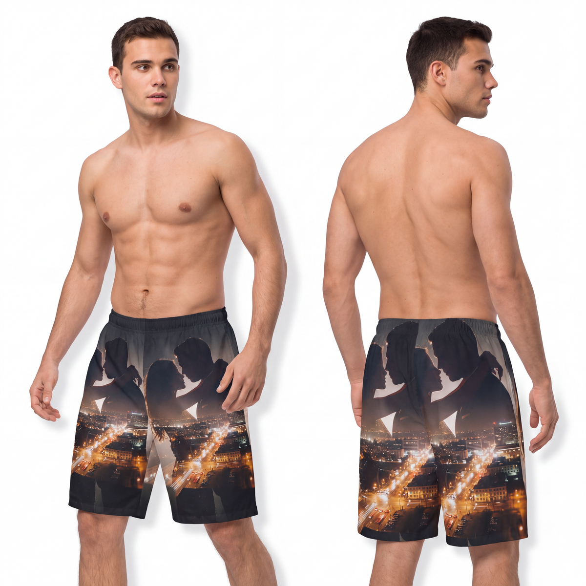 Men's Board Shorts - Midnight City Skyline | Echovira...