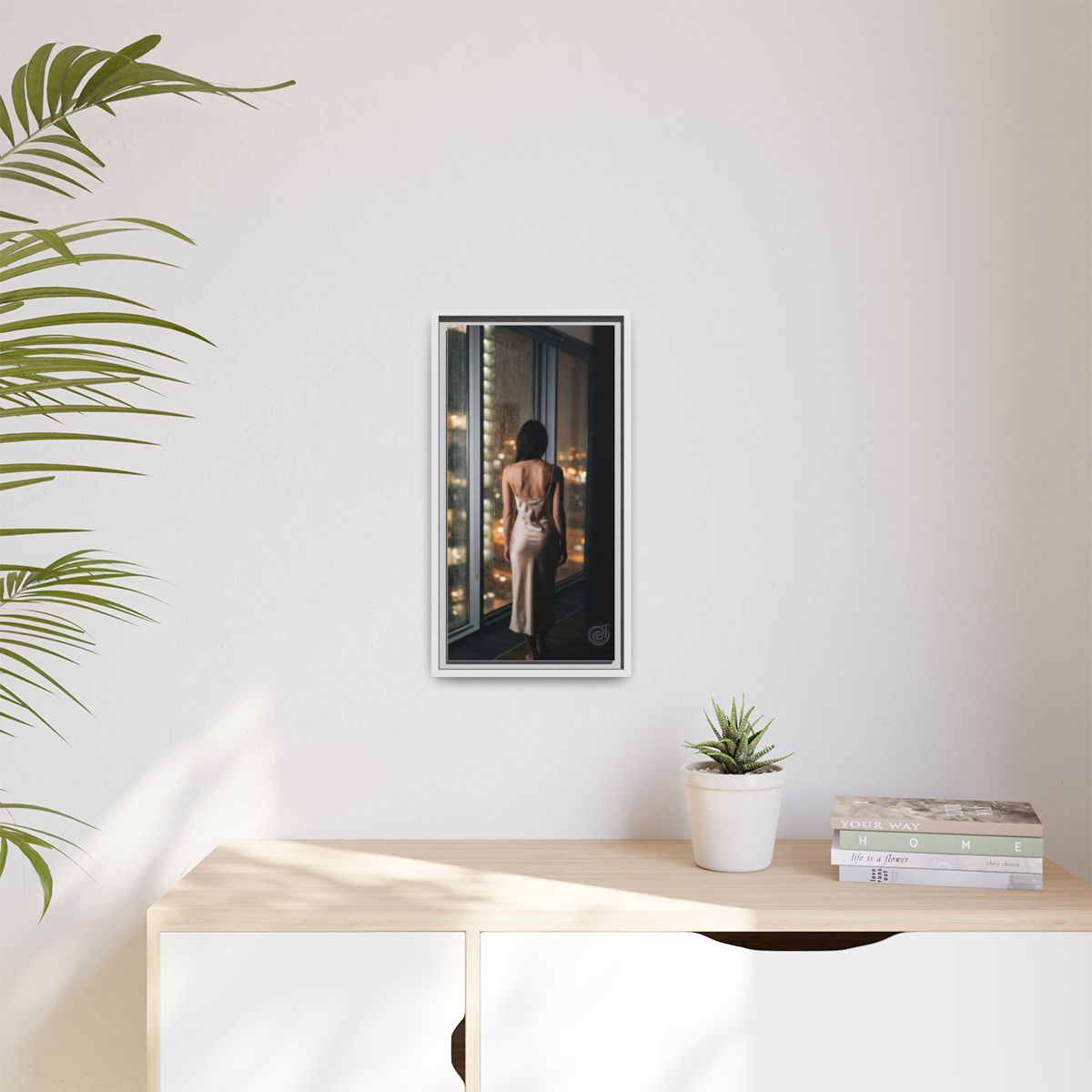 Matte Canvas, Framed - Rainy City lights Glow — White /... |...