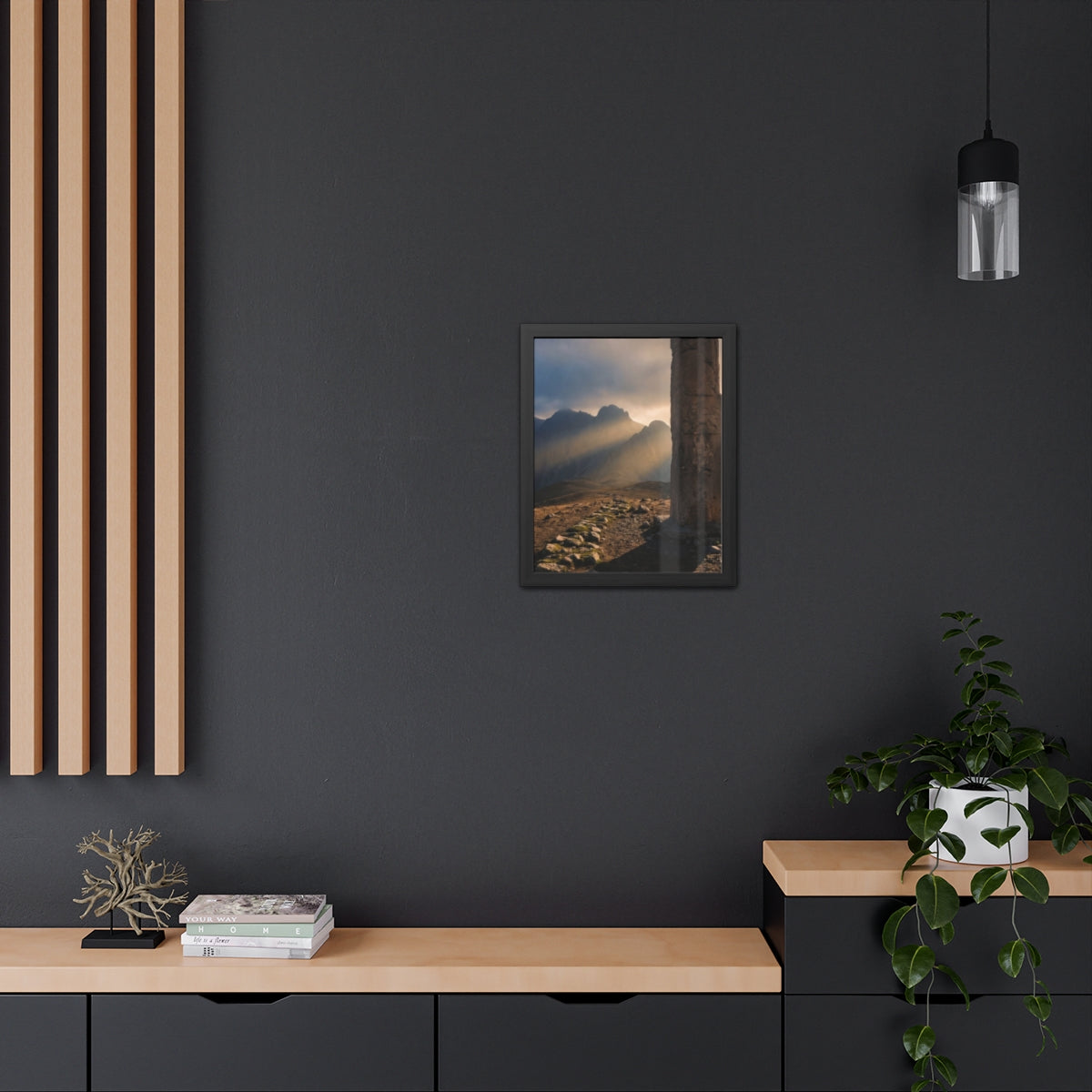 Framed Posters - Ancient Stone Column Mountain Sunset Art......