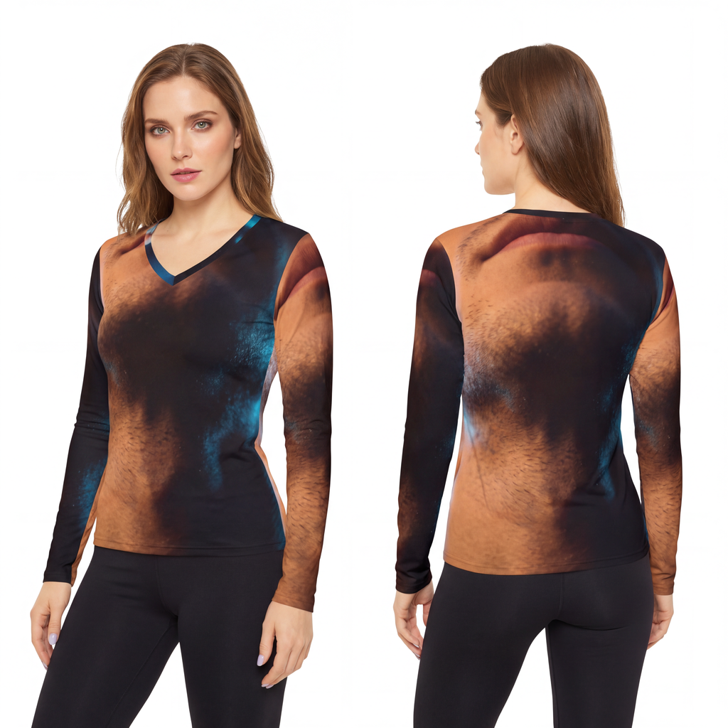 Women's Long Sleeve V-neck Shirt - Neon Horizon Portrait |...