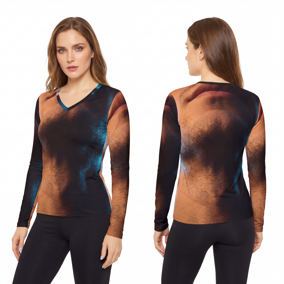 Women's Long Sleeve V-neck Shirt - Neon Horizon Portrait |...