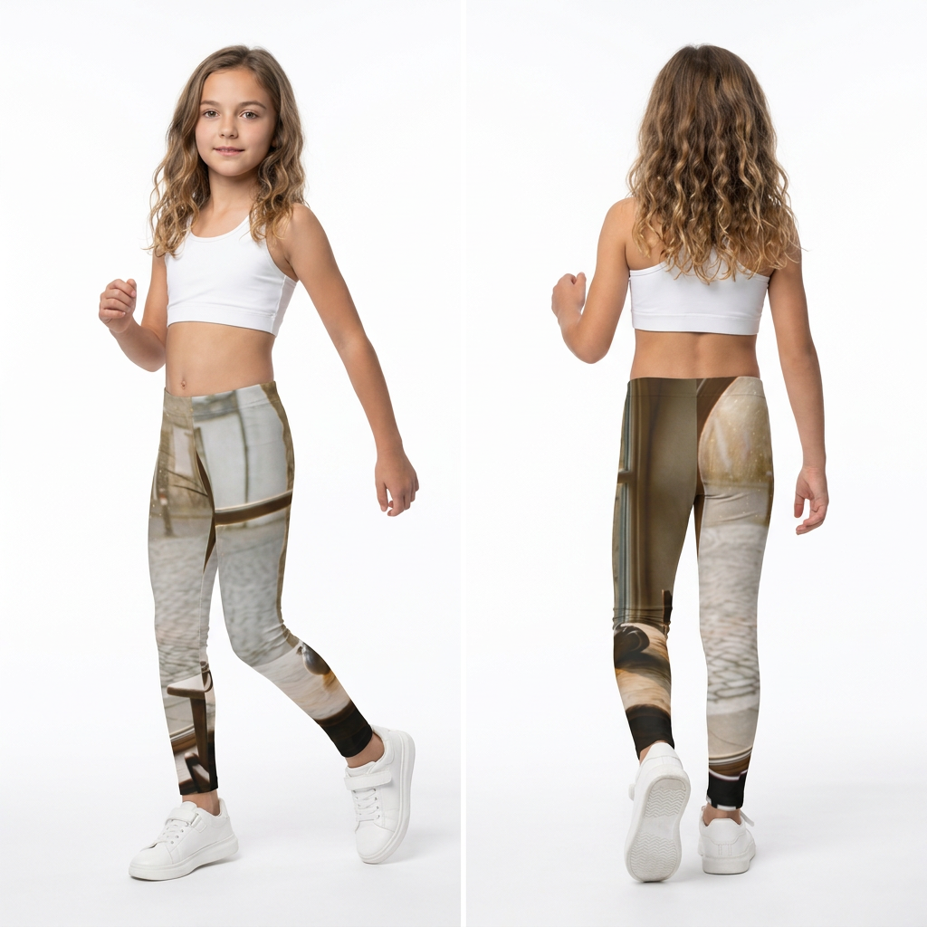 Kids Leggings with Golden Tearoom Artwork
