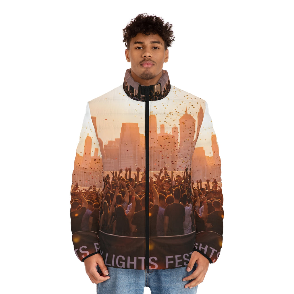 Men's Puffer Jacket - City Lights | Echovira Gallery