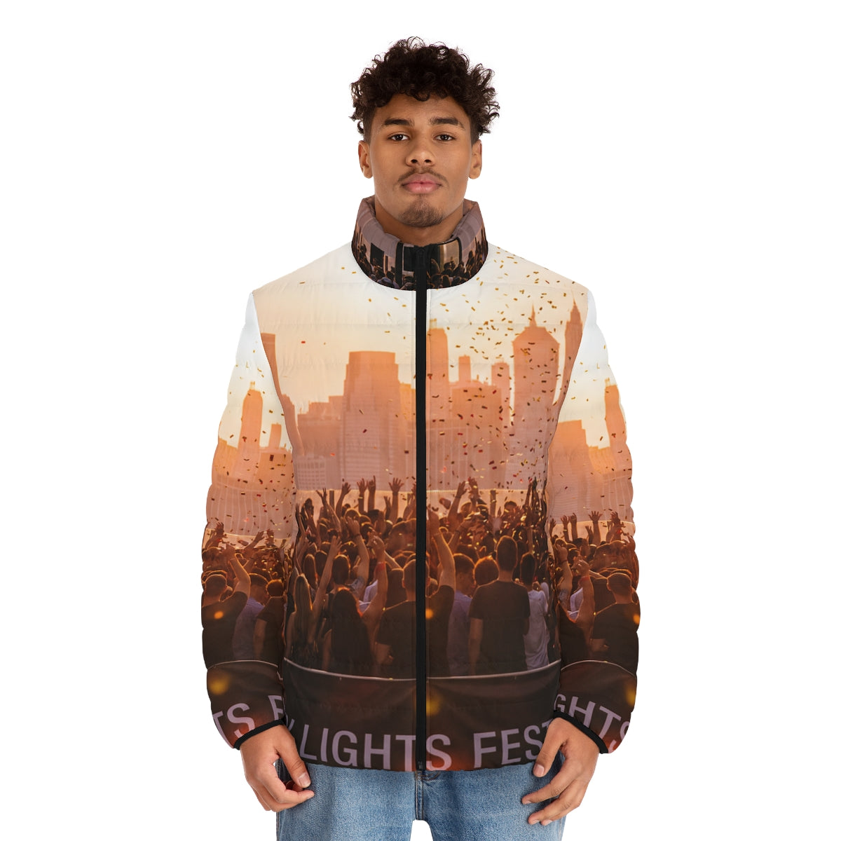 Men's Puffer Jacket - City Lights | Echovira Gallery