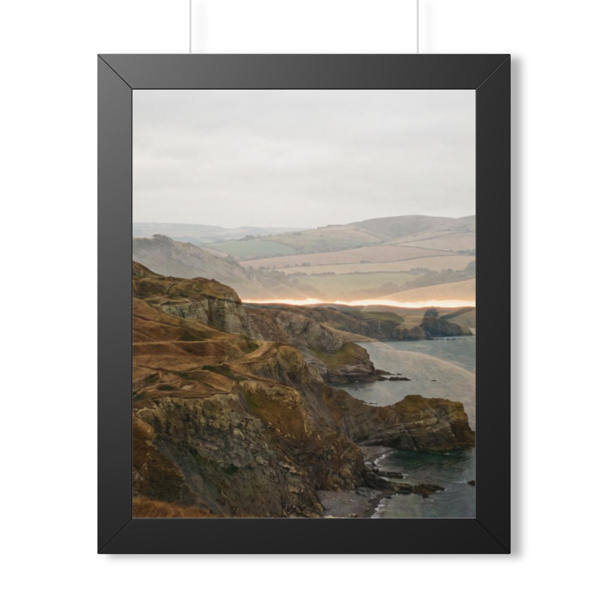 Framed Vertical Poster - Moody Coastal Cliffs Horizon Art —...