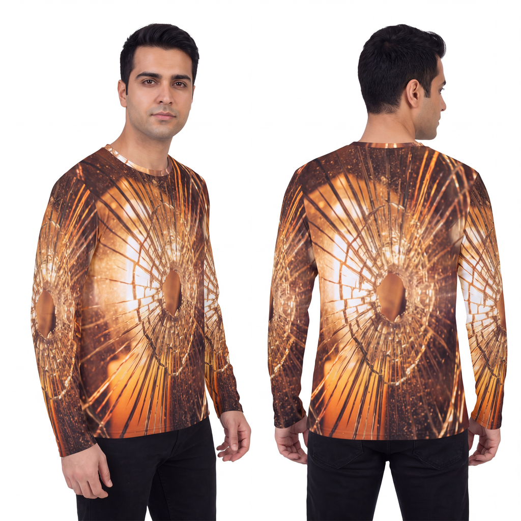 Men's Long Sleeve Shirt - Golden Fractures Shattered Glass...