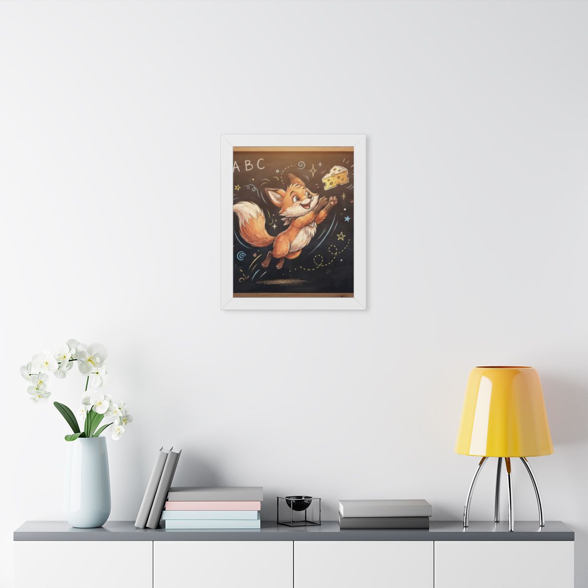 Framed Vertical Poster - Playful Fox Wall Decor — White... |...