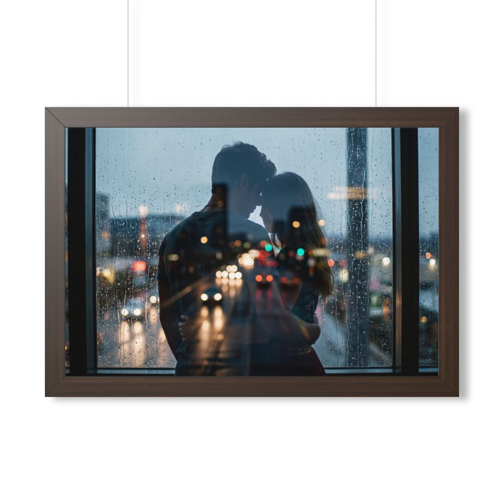 Framed Horizontal Poster - Rainy City — Walnut (14×11... |...