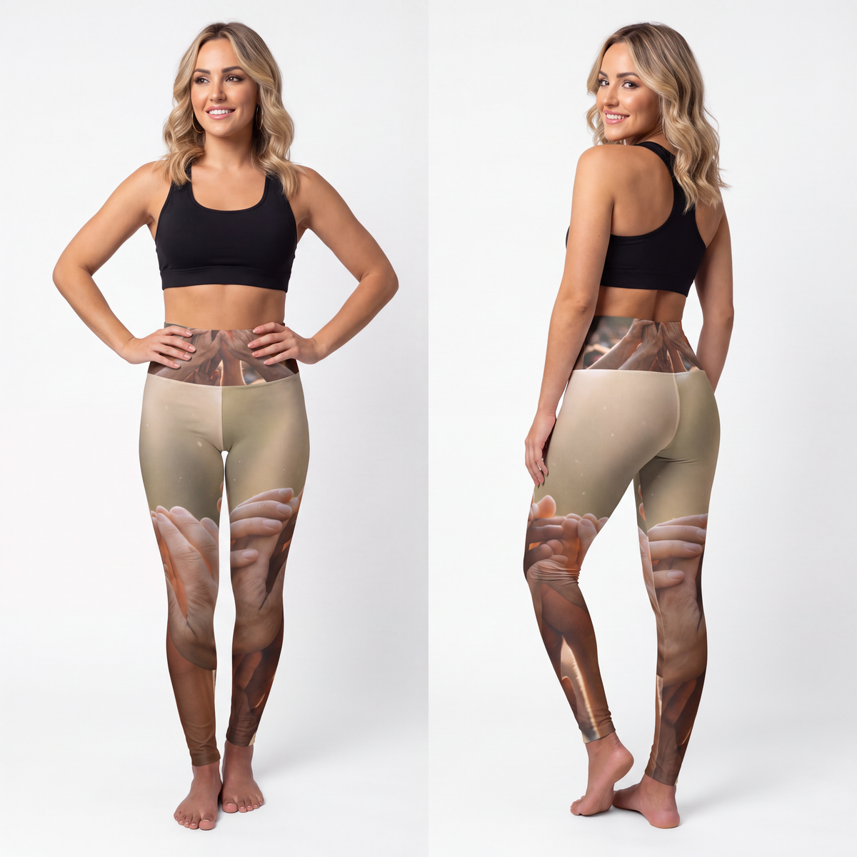 High Waisted Yoga Leggings - Golden Rays of Unity Wall Art |...