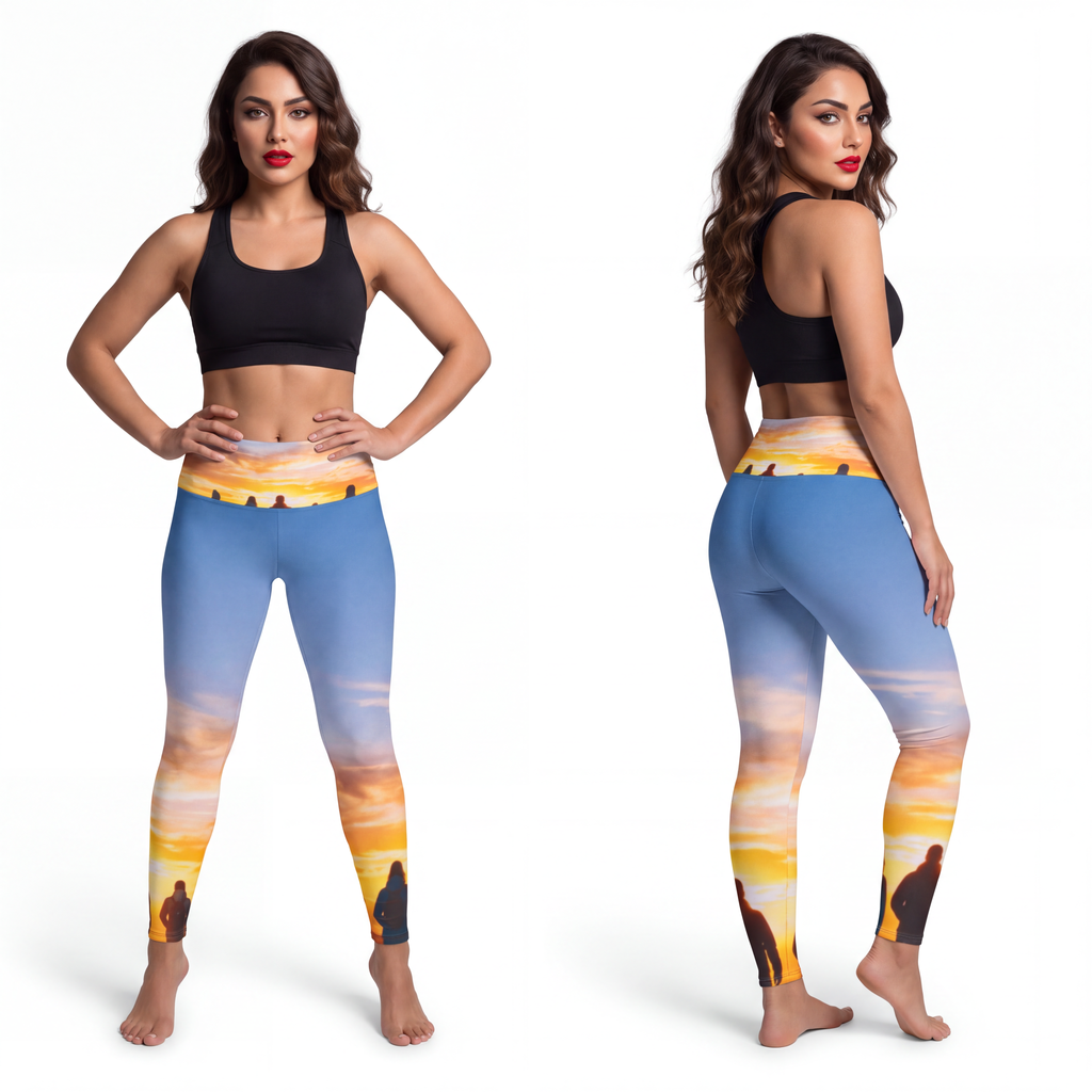 Women's Yoga Pants - Golden Sunset Ridge | Echovira Gallery