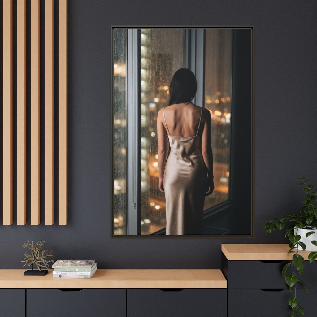 Matte Canvas, Framed - Rainy City lights Glow — Espresso /...