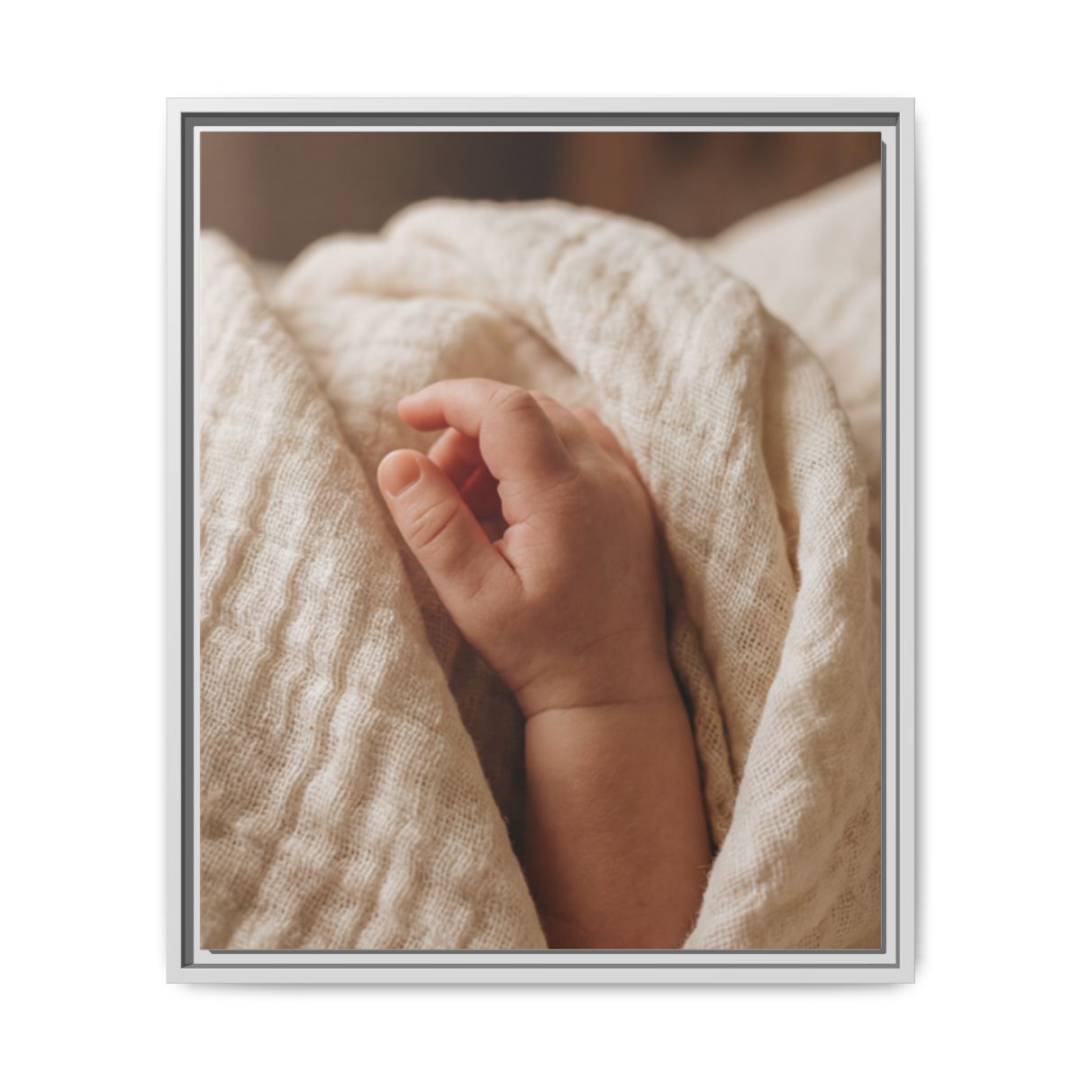 Framed Matte Canvas - Tender Newborn Hand (8×10, 9×12, 11×14, 12×16, 10×20, 12×18, 16×20, 16×24, 18×24, 12×36, 20×24, 16×32, 20×30, 24×30, 24×32, 16×48, 24×36, 24×48, 30×40, 20×60, 32×48, 30×60 & 40×60)