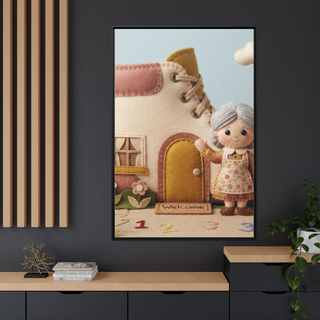 Matte Canvas - Framed Felted Shoe Cottage — Black / 1.25"......