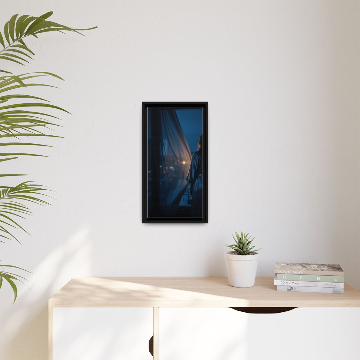 Matte Canvas, Framed - Nocturnal Solitude Silhouette — Black...