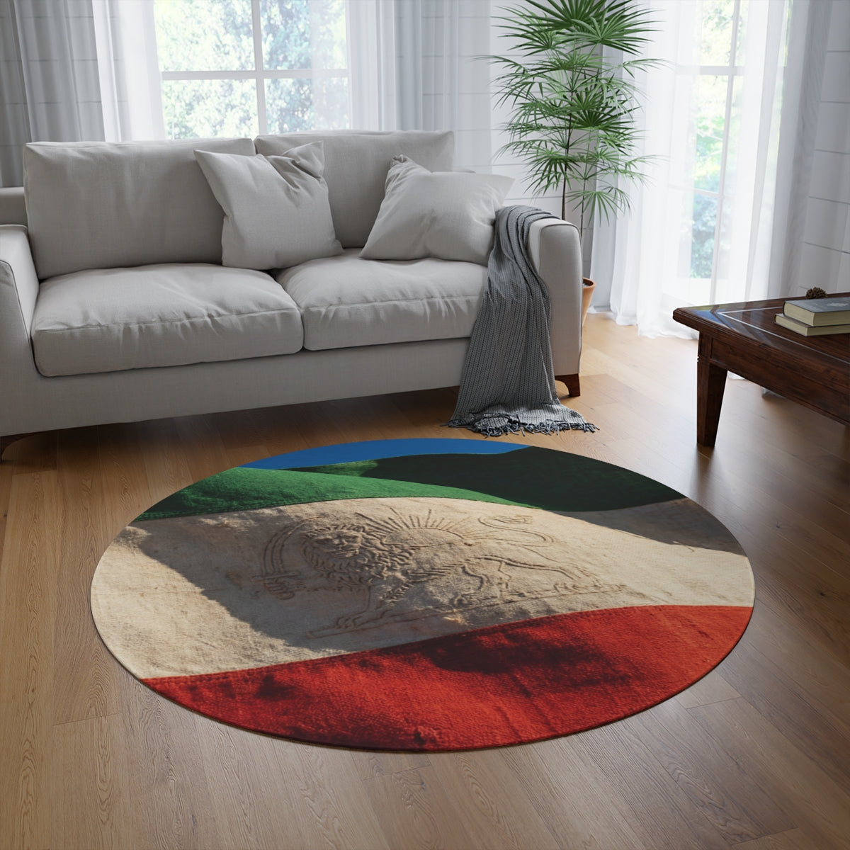 Round Rug - Vintage Persian Flag Heritage | Echovira Gallery
