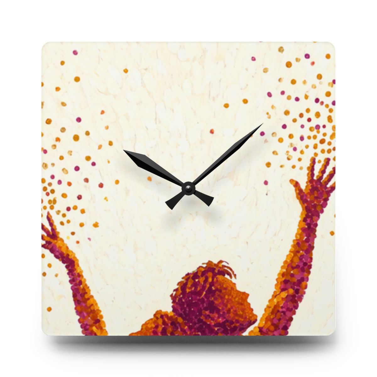 Acrylic Wall Clock - Golden Euphoria Pointillism Silhouette...