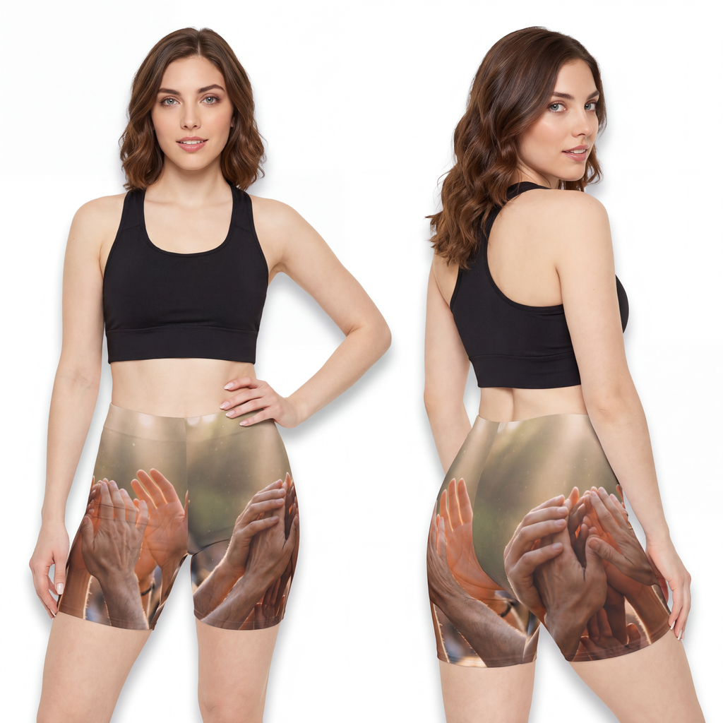 Women's Biker Shorts - Golden Rays of Unity Wall Art |...