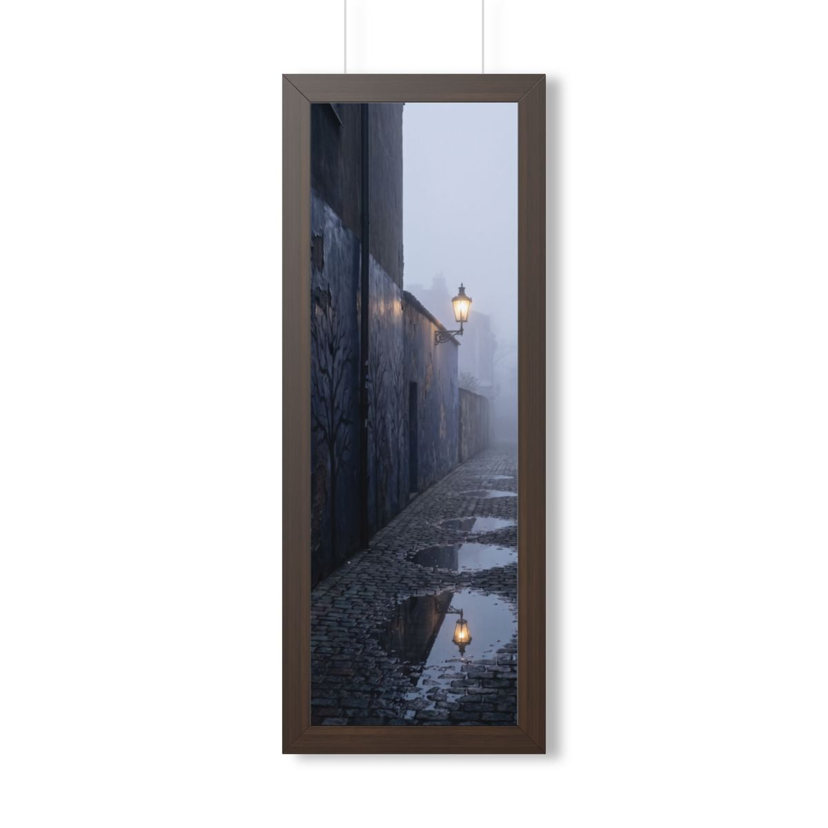 Framed Vertical Poster - Cobblestone in Mist — Walnut... |...