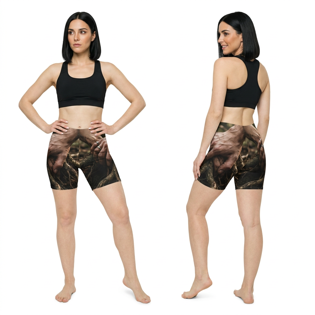 Women's Biker Shorts with Earth Roots Art