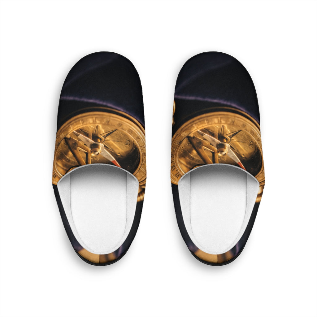 Men's Indoor Slippers with Vintage Sundial Art