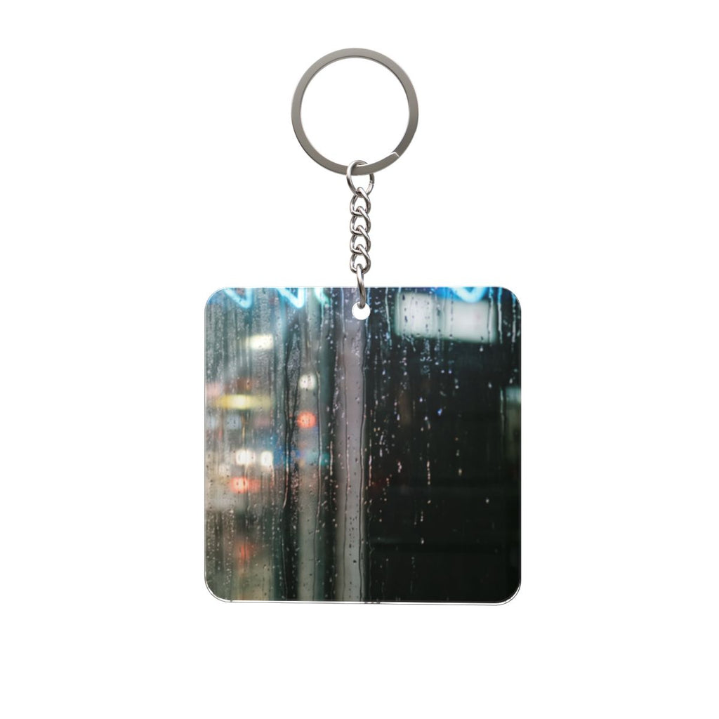 Square Keychain - Neon Rain Boulevard | Echovira Gallery