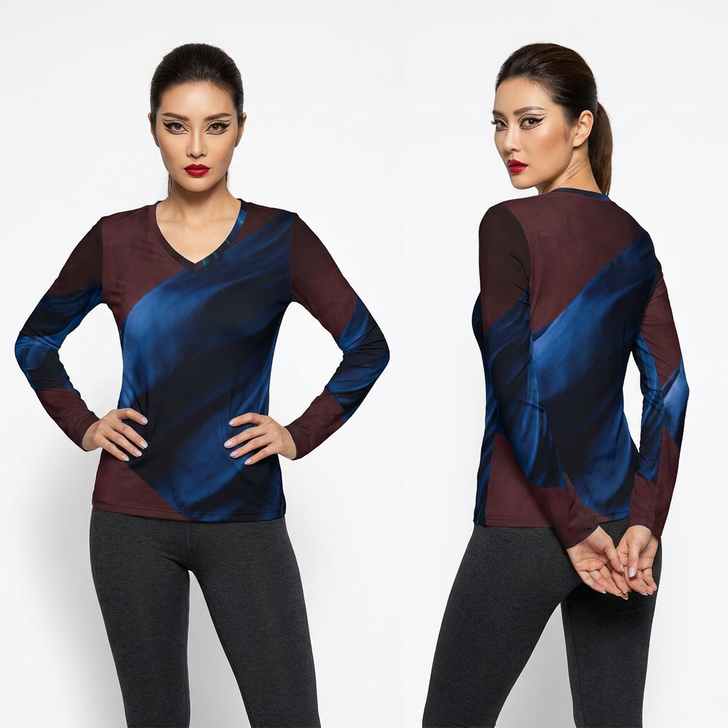 Women's Long Sleeve V-Neck Shirt Cobalt Silk