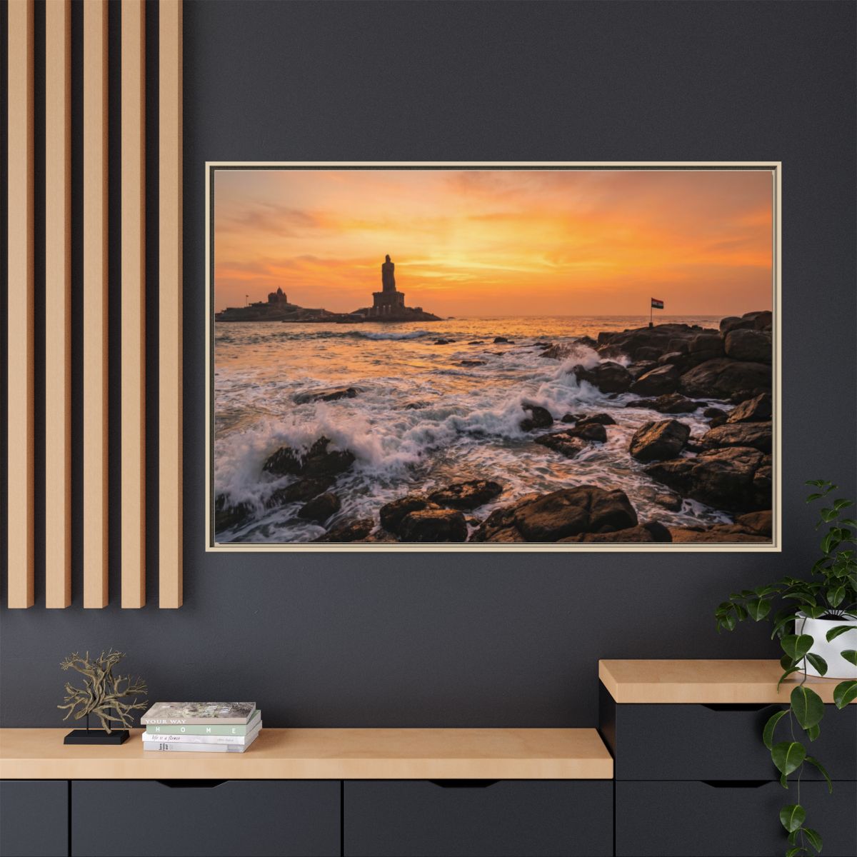 Framed Canvas - Golden Coast Dawn — Natural / 1.25"
