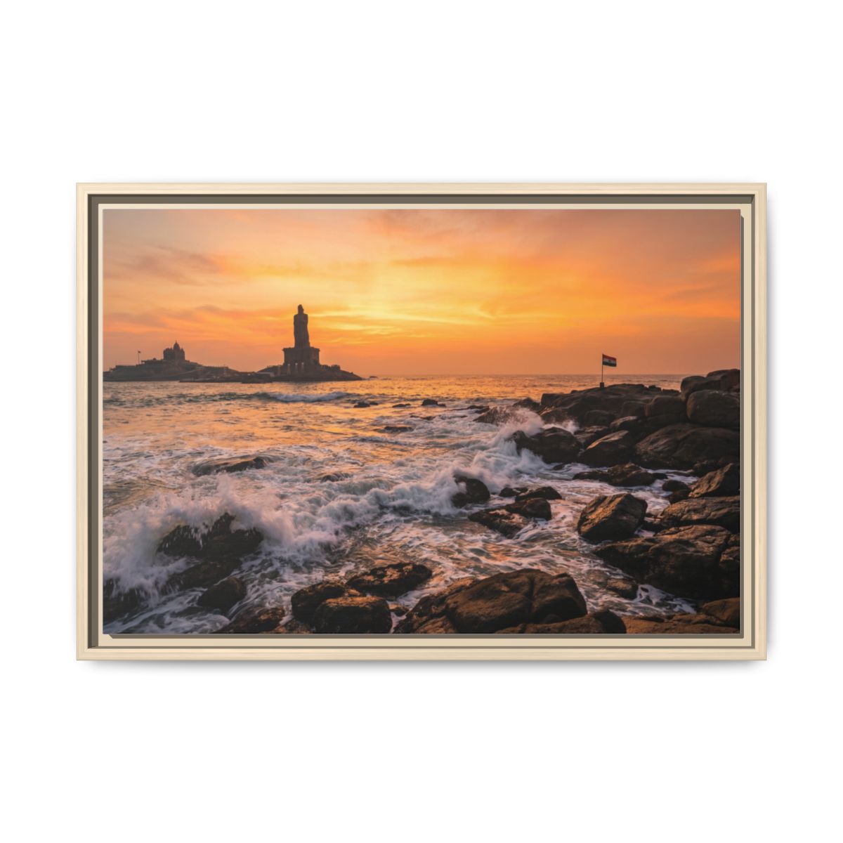 Framed Canvas - Golden Coast Dawn — Natural / 1.25"
