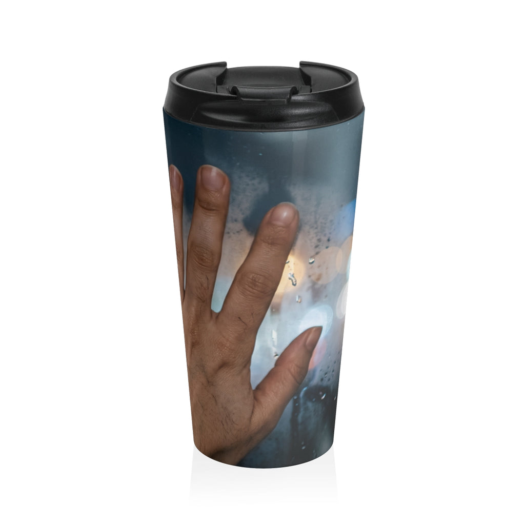 Rainy City Window Travel Mug with Amber Bokeh